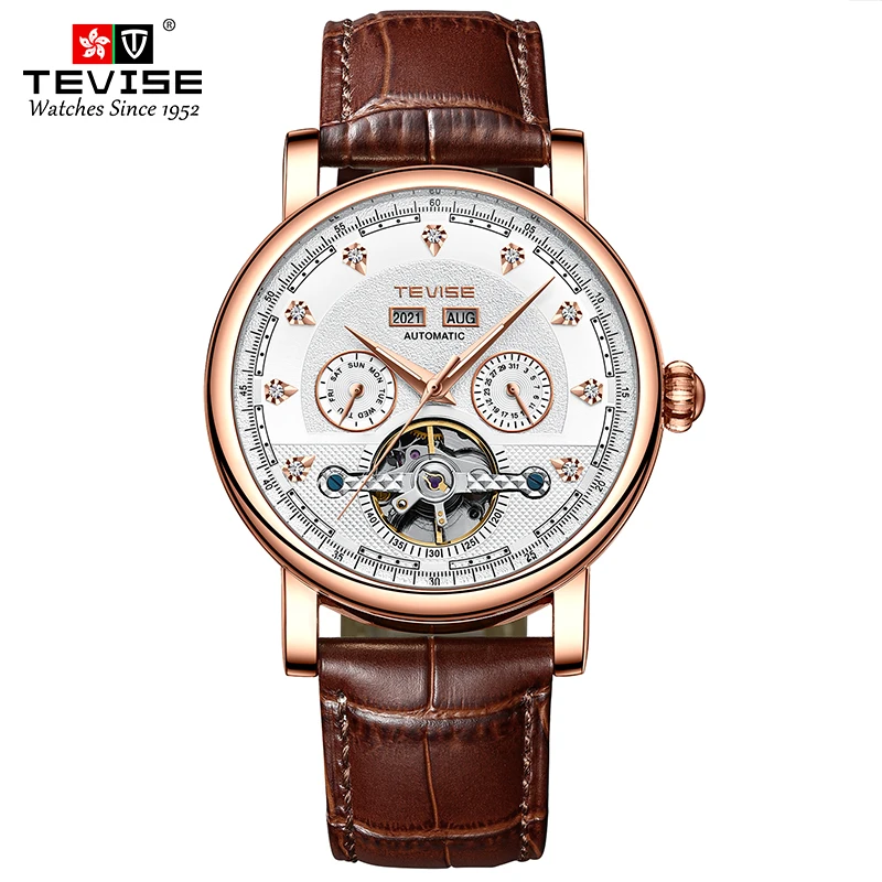 Mechanical Watches Men TEVISE T867C Men Watches 38mm Retro Luxury Automatic Vintage Watch Date Week Luminous Scale Leather 2024