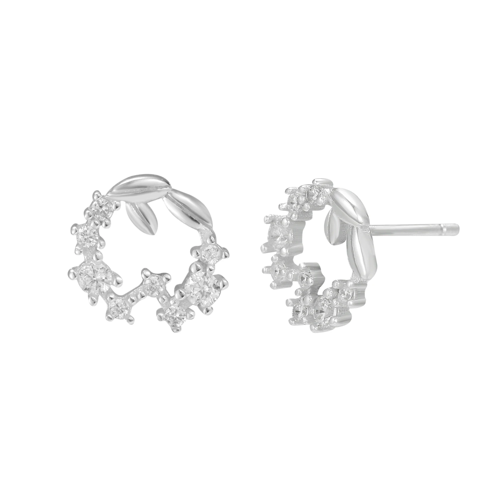 

S925 Sterling Silver Leaf Wreath Silver Earrings Hypoallergenic Suitable for Girls Holiday Gift