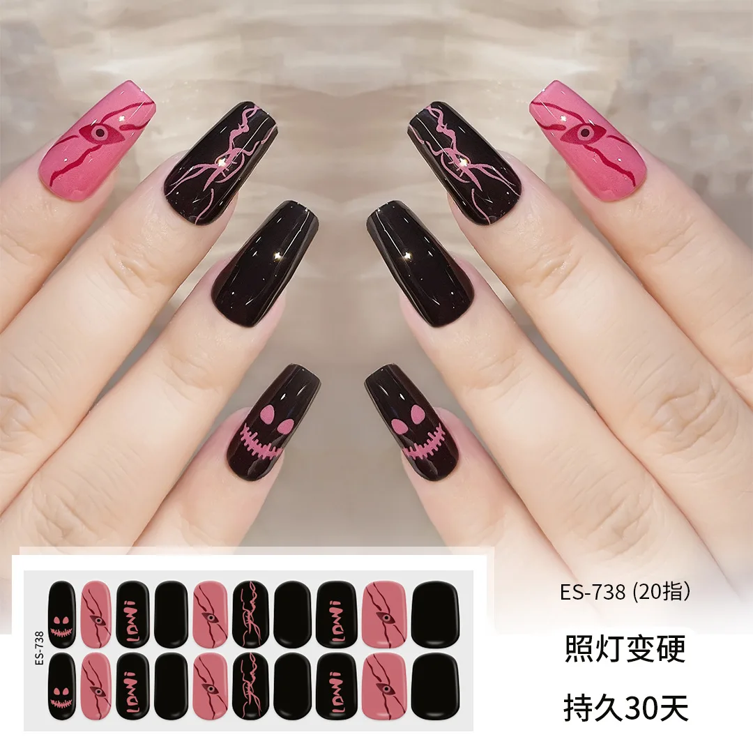 

Semi-Cured Gel Nail Sticker 20Tips Glitter Pink UV Gel Nail Glitter Stickers Full Cover Long-Lasting UV Lamp Cured Manicure Tips