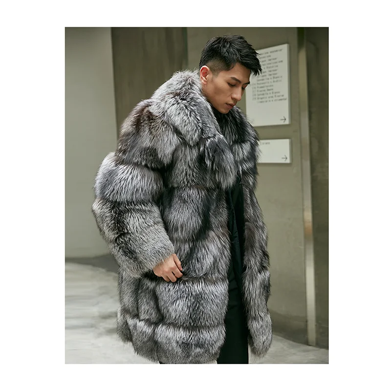 2022 High-fashion Men Fur Coat 7xl Warm And Windproof Posh Silver Fox Men Fur Coat