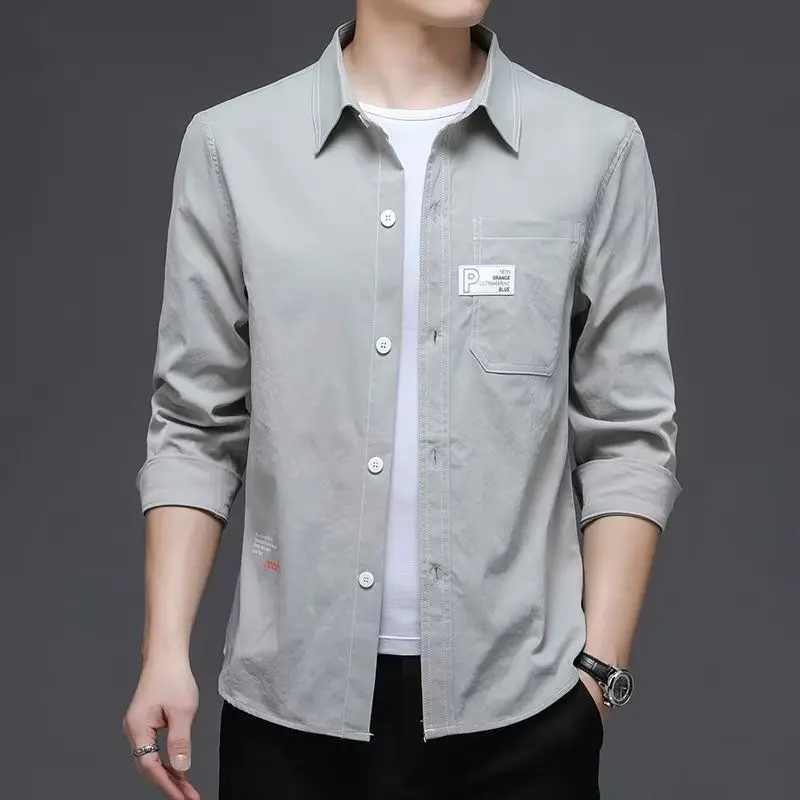 Spring Autumn New Fashion Turn-down Collar Long sleeve Solid color blouse Men's Clothing Casual Loose Simplicity trend Shirts