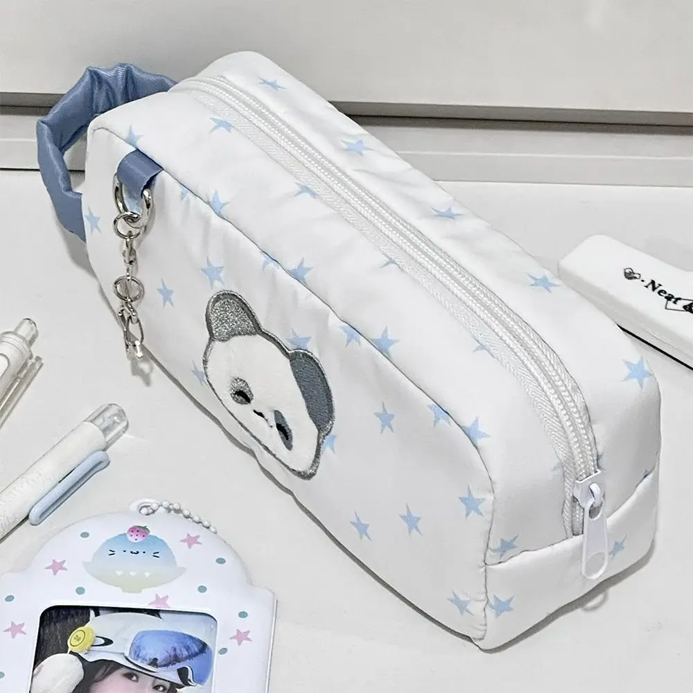 Durable Pink Pen Bag Handheld Zipper Design Stationery Bag Star Rabbit Pattern Large Capacity Pencil Case Students