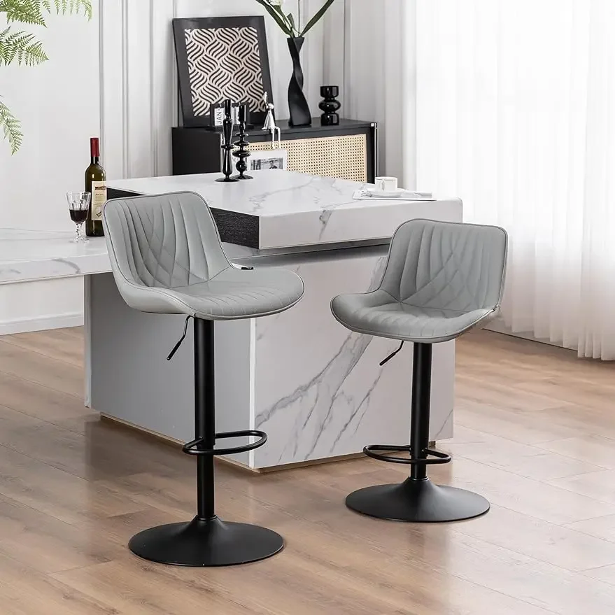 YOUTASTE-Adjustable Swivel Modern Bar Stools, Luxury Upholstered, Faux Leather  Stool, Grey Counter, Set of 2