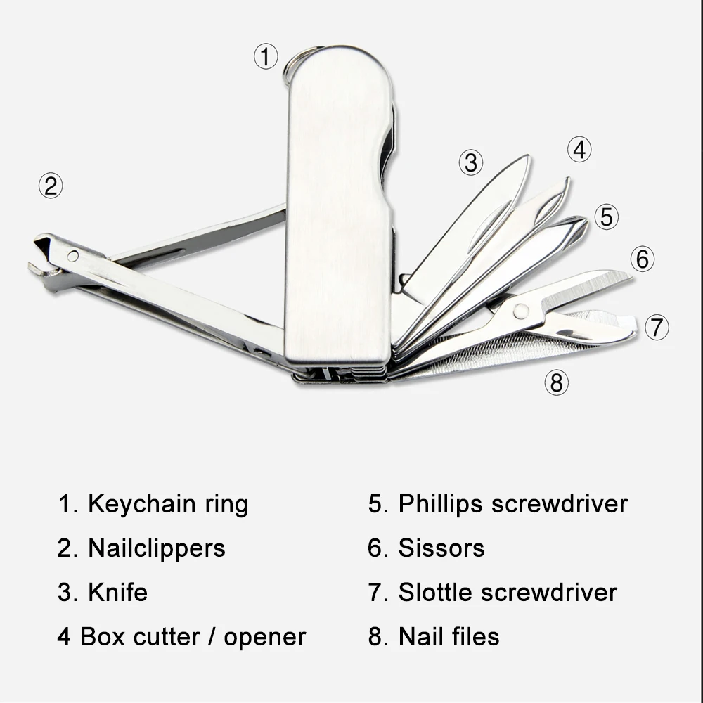 Multifunctional Stainless Steel Nail Clipper Fruit Knife Scissors Screwdriver Opener Combination Portable EDC Multi-purpose Tool