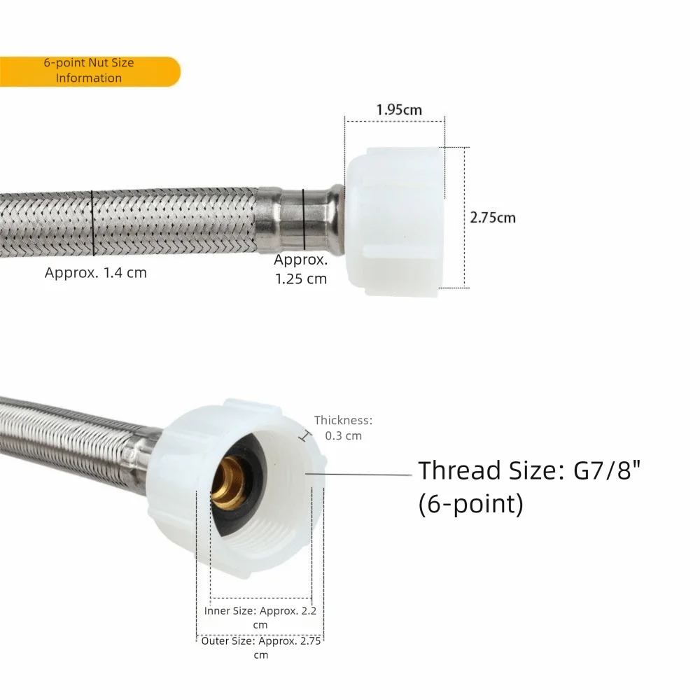 30/40cm Corrugated Water Hose Explosion-proof Stainless Steel Hot and Cold Water Faucet Inlet Hose Large Flow