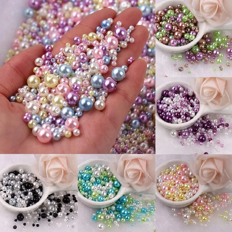 144 szt. kolorowych koralików z imitacji pereł z otworem 3-8 mm Okrągłe koraliki z żywicy Perłowe koraliki dystansowe Luźne koraliki do biżuterii DIY Craft Make