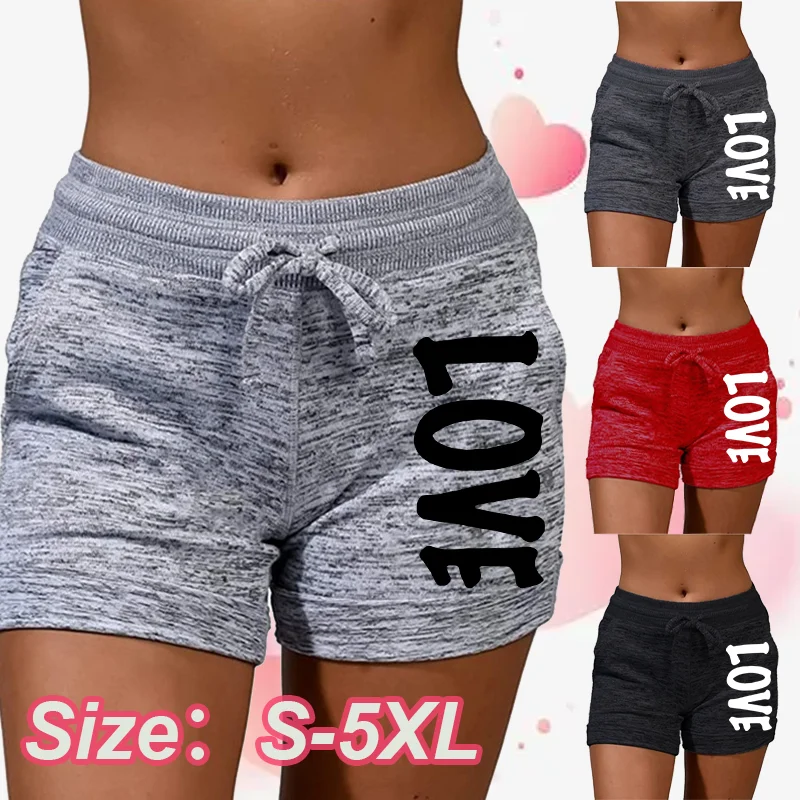 

Summer Shorts women's love printed quick drying shorts YOGA SHORTS women's leisure sports fitness shorts high waist drawstring e