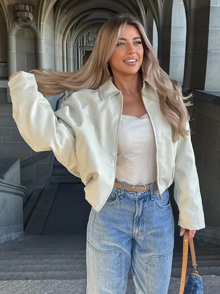 HH Donna Moda Casual Street Style Giacca Autunno Donna Giacche Maniche lunghe Colletto rovesciato Tasche Cerniera Cappotti solidi