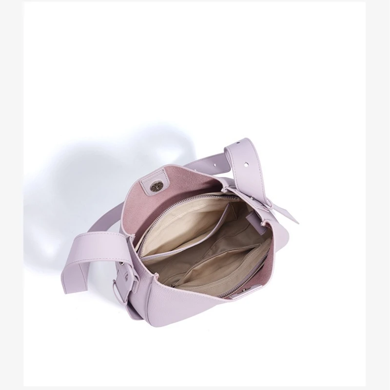 Niche Design Women Wide Strap Shoulder Bags Large Female Genuine Leather Bucket Crossbody Bags High-end Girls Commuter Handbags