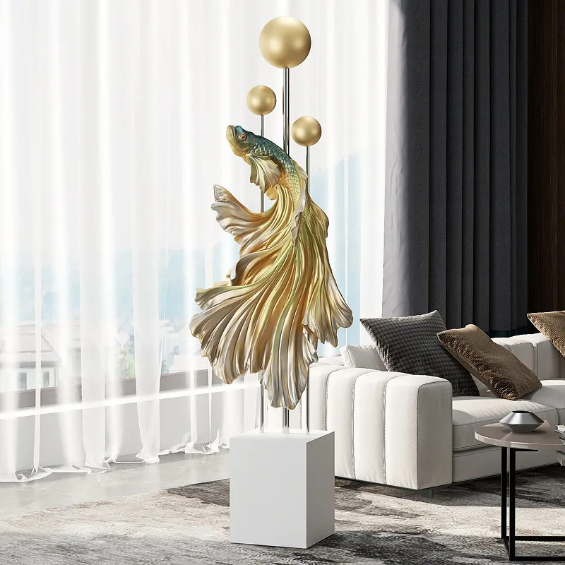 Living room large floor-to-ceiling betta ornaments TV cabinet next to sofa creative home decorations housewarming gifts