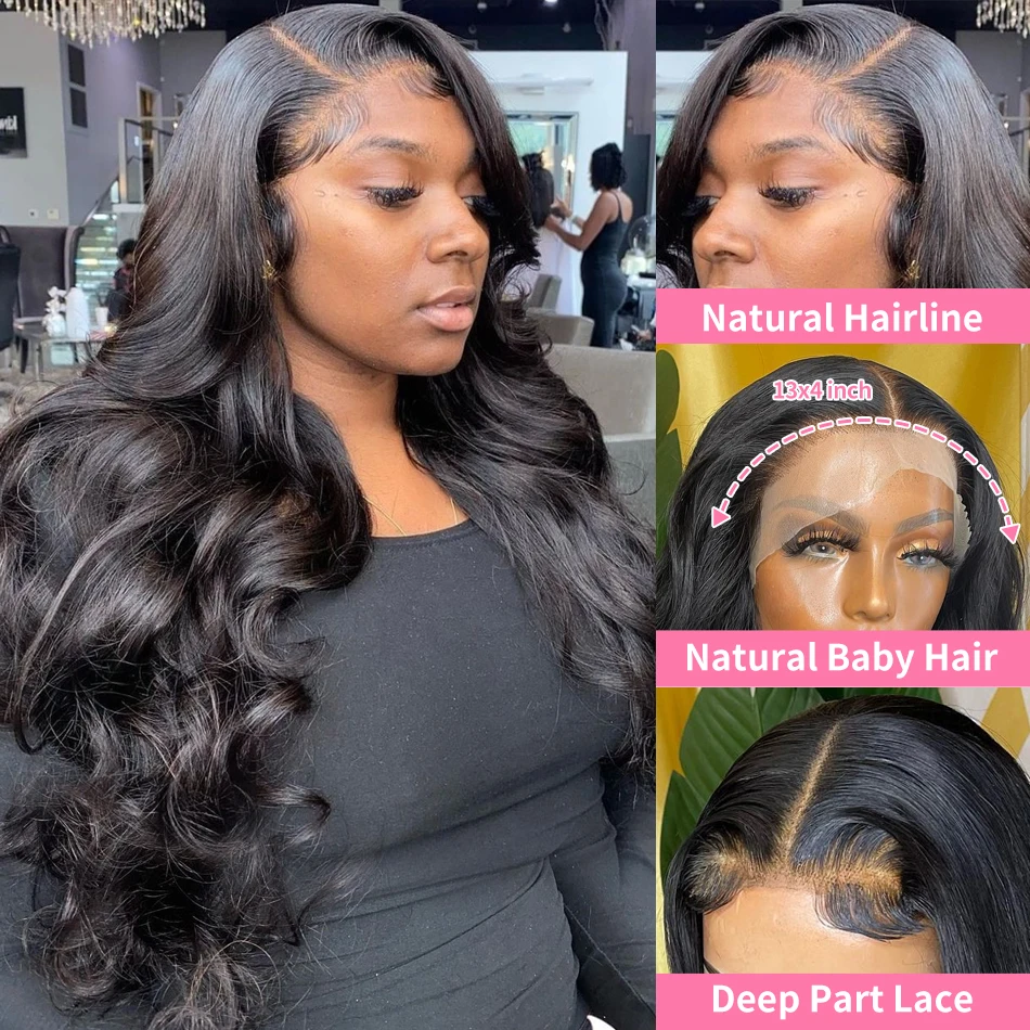 Perruque Lace Front Wig Body Wave brésilienne naturelle Hd 13x6, 30 pouces, pre-plucked, livraison gratuite, perruque pour femmes noires