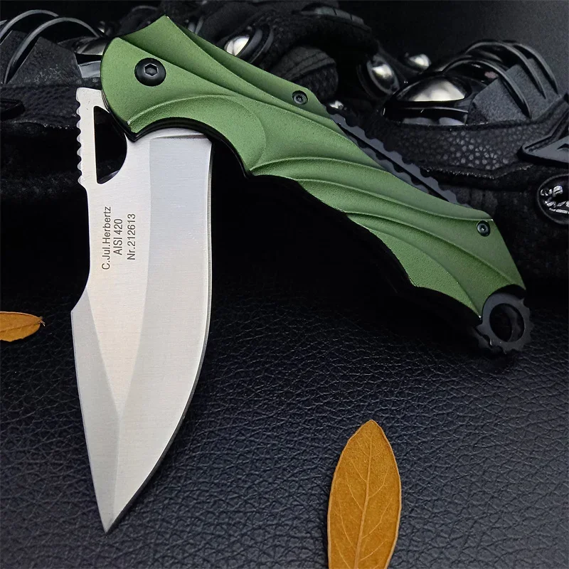 

Outdoor EDC Folding Knife 440C Blade Aluminum Green Handle Camping Hunting Survival Self-defense Multifunctional with Clip Tool