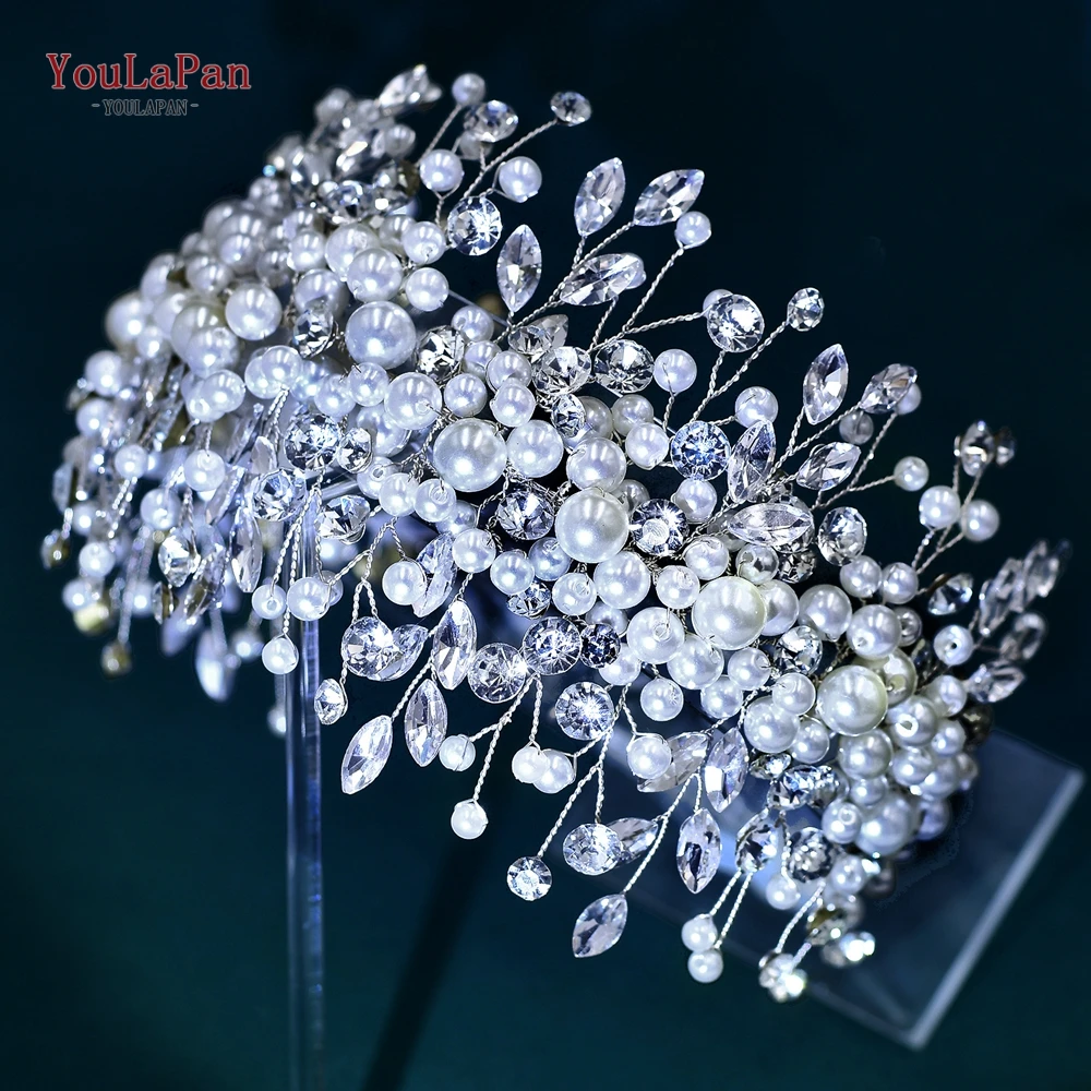 YouLaPan Pearls Woman Headband Handmade Rhinestone Bridal Headpiece Wedding Hair Accessories Bride Bridesmaid Headdress HP635