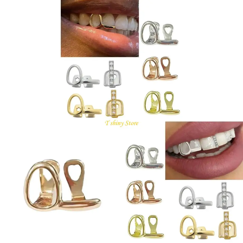 

N58F Trendy Horizontal Bar Teeth Jewelry Double Material Brass Electroplated Steel Minimalist Piercing
