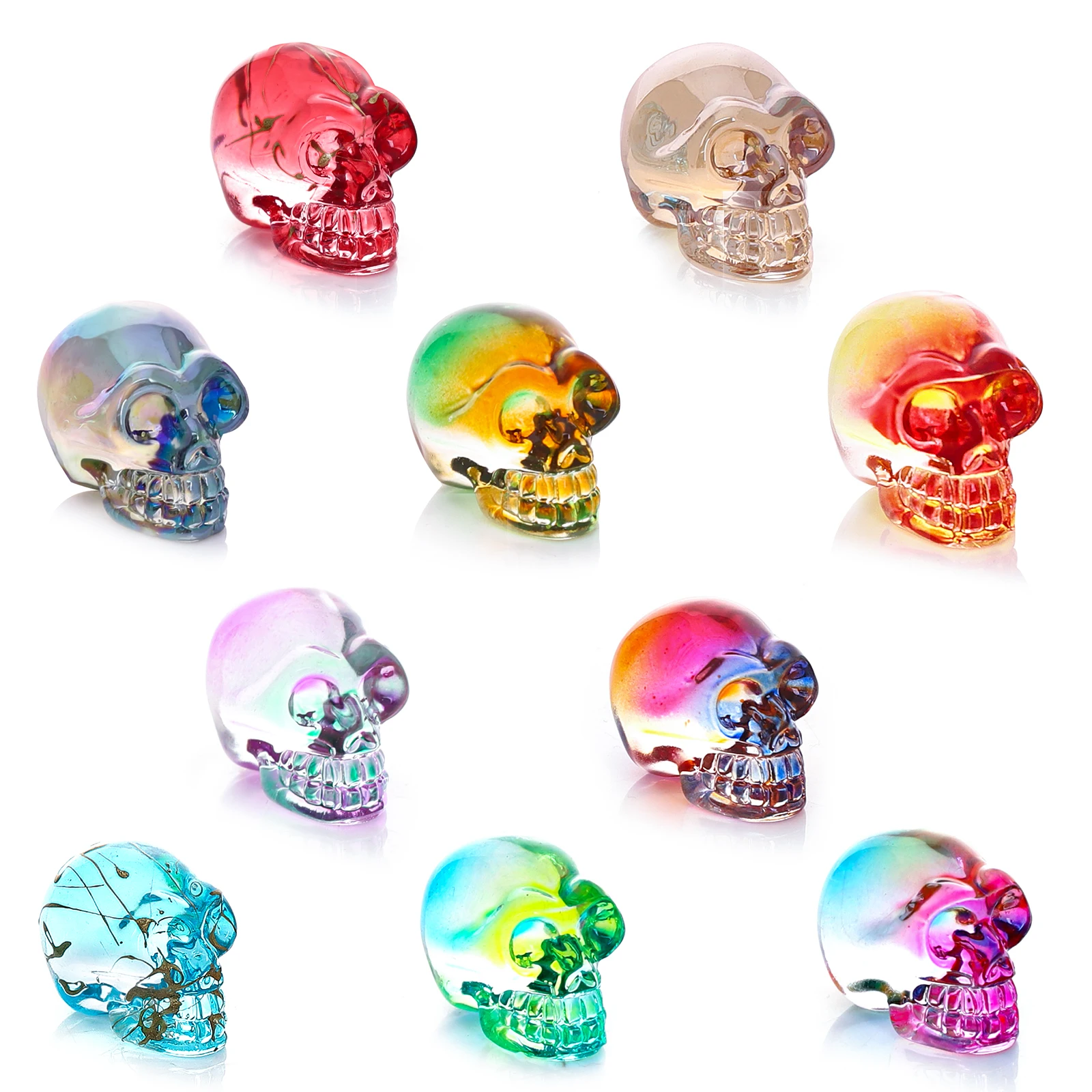 10 Pcs Gemstone Carving Skull Statue Hand Carved Human Skeleton