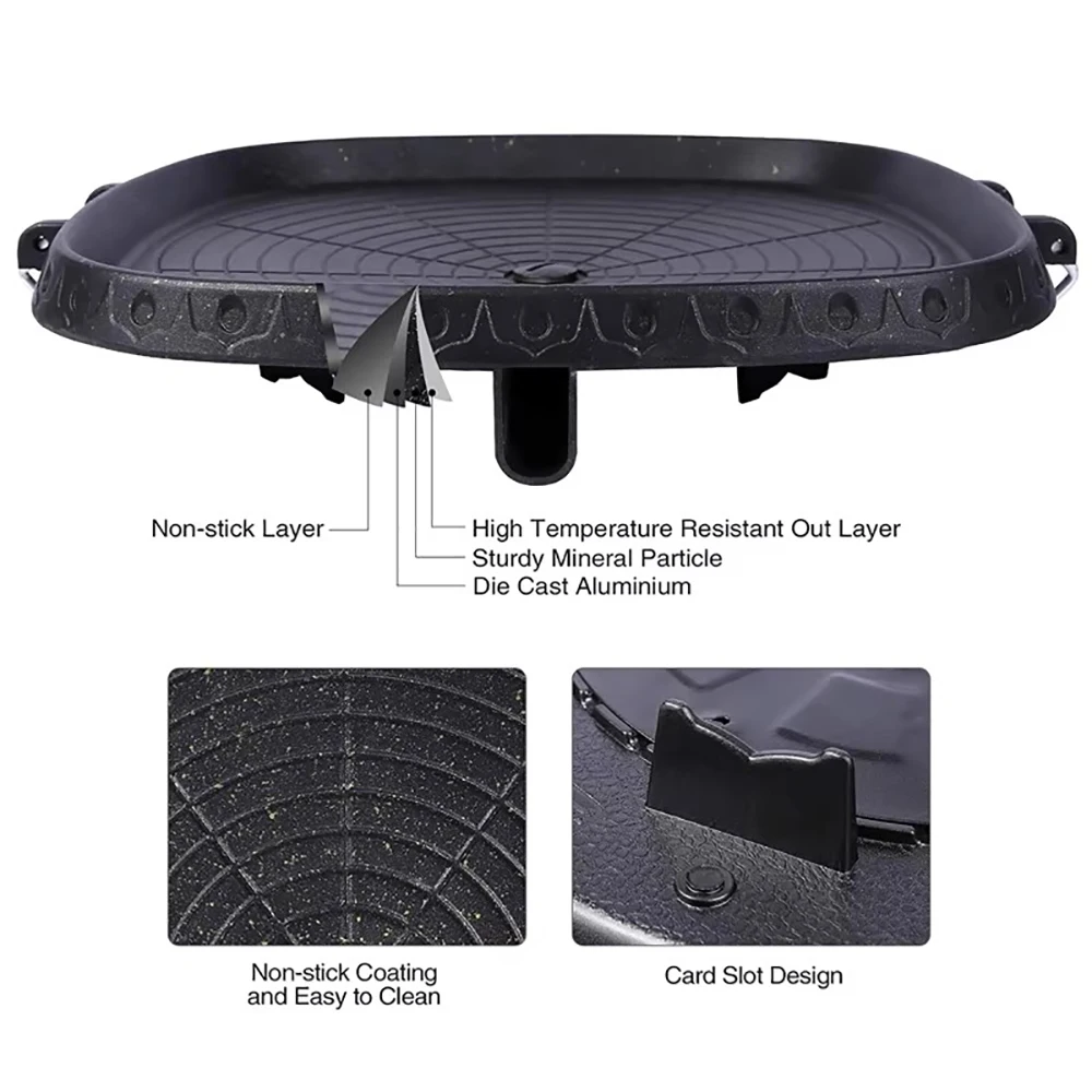 DEOUNY Korean BBQ Grill Pan with Maifan Stone Coated Surface Non-Stick Camping Frying Pan Portable BBQ Grill Plate for Outdoor