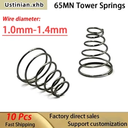 65Mn Spring Steel Tower Shaped Conical Battery Spring, Wire Diameter: 1.0mm-1.4mm, 10Pcs/Order, Support Customization