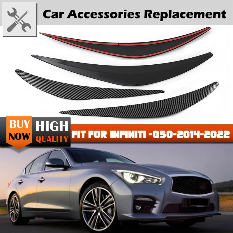 Rhyming Headlight Eyelid Headlamp Eyebrow Strip Trim Cover For Infiniti Q50 2014 2015 2016 2017 2018 2019 2020-2022 1 Pair