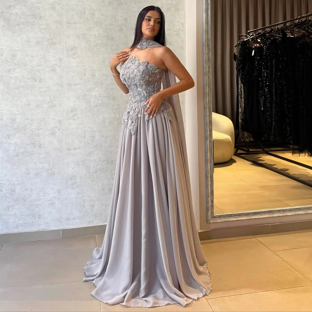 Elegante sem alças a linha vestido de noite com pérolas para mulher 2025 luxo chiffon longo formal baile de formatura vestido de festa de casamento personalizado