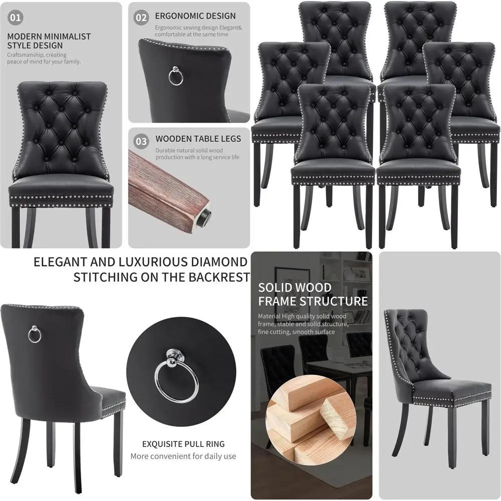 

Leather Dining Chairs Set o 6, Upholstered Dining Room Chairs with NailTrim, Sillas de Comedor ernas 6, Wooden Kitchen Chairs or