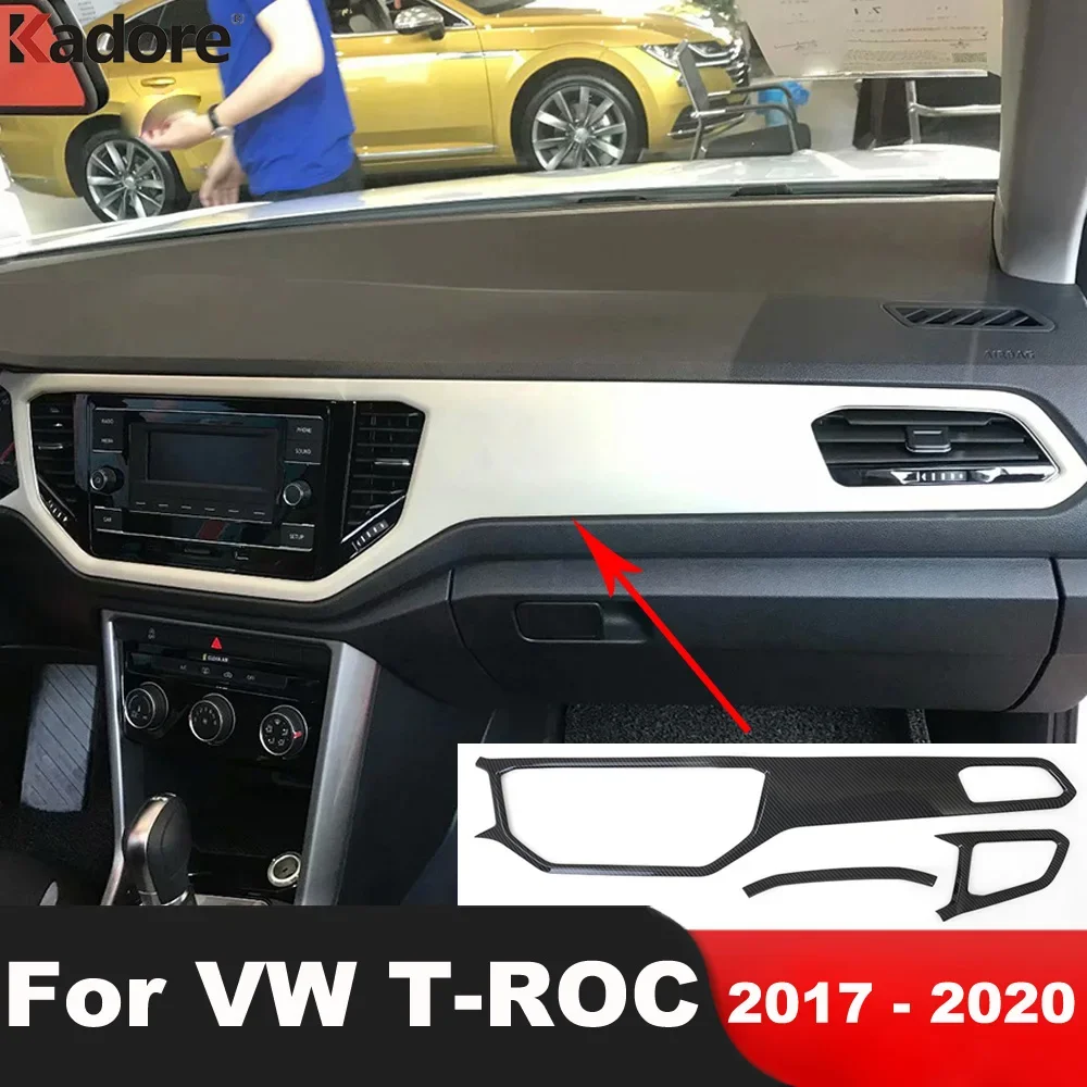For Volkswagen VW T-Roc TROC 2017 2018 2019 2020 Carbon Fiber Car Center Console Dashboard Panel Cover Trim Interior Accessories