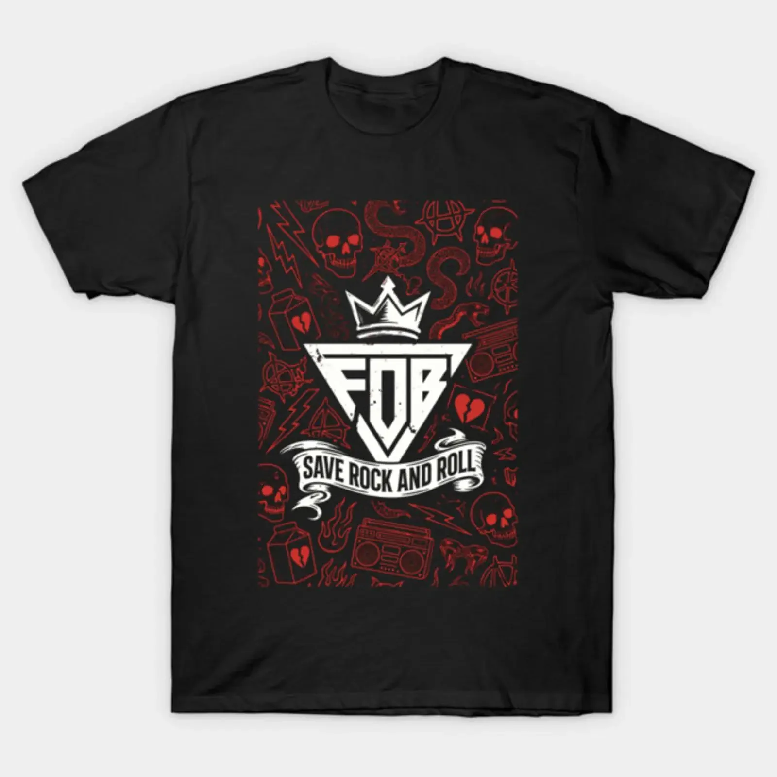 FOB save rock and roll T Shirt vintage Washed Stylish Stretched Slightly Unisex Breathable Casual fashion Soft