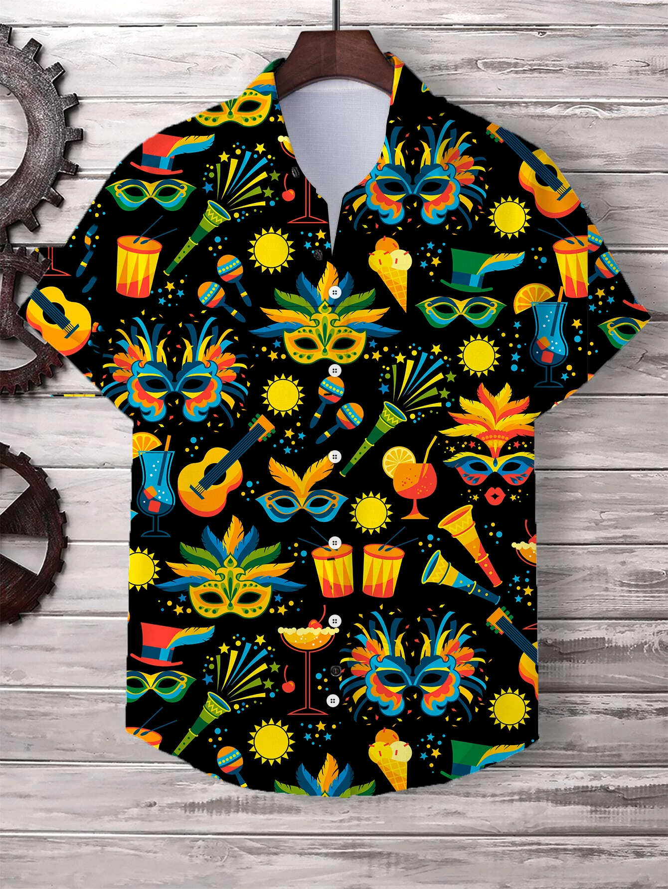 Men\'s Shirt Mardi Gras Festive Mask Graphic Button Up Shirt Casual New Unisex Shirt Vacation Lapel Short Sleeves Shirt Carnival