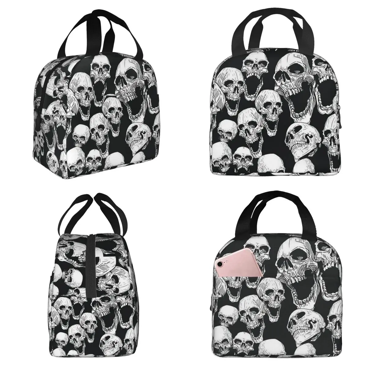 Skull Bone Skeleton Grunge Skulls Isolierte Lunchtasche für Kinder, Schulkühler, Thermo-Lebensmittelbox, Tragetasche, Lunchboxen, Behälter