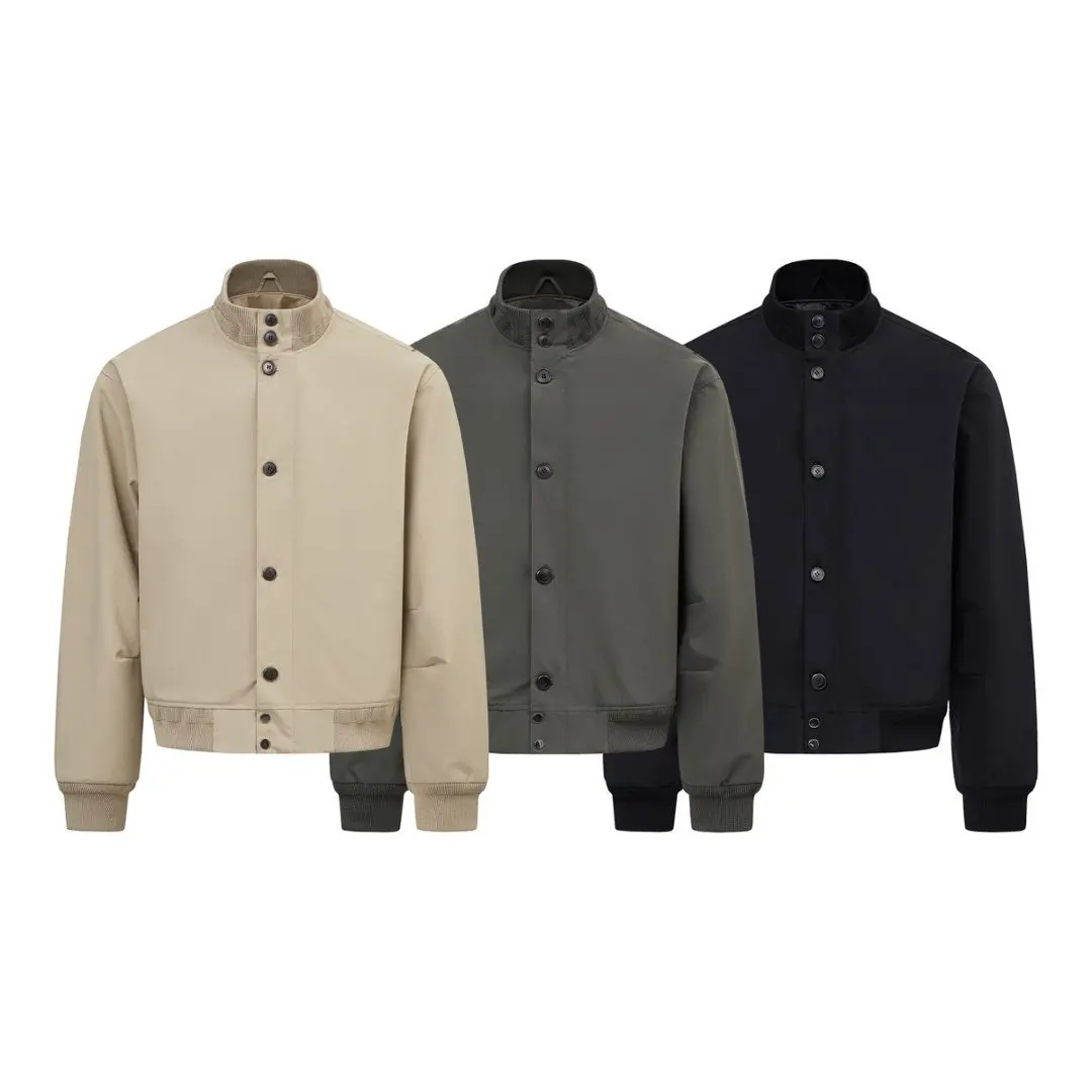 American Style Short Cotton Jacket Stand Collar Three-Proof Pure Color Workwear Top for Men And Women Summer Long Sleeve