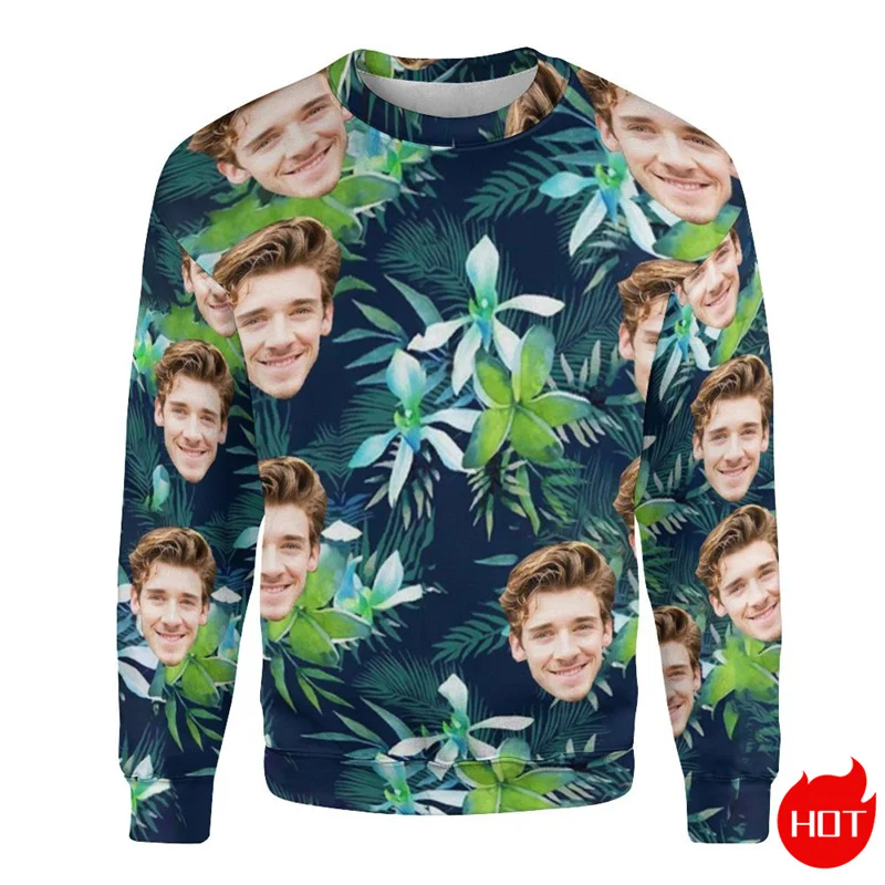 Autumn New 3D Printing Custom Face Sweatshirts For Men Funny Customization Xmas Graphic Round Neck Sweatshirts Fashion Clothing