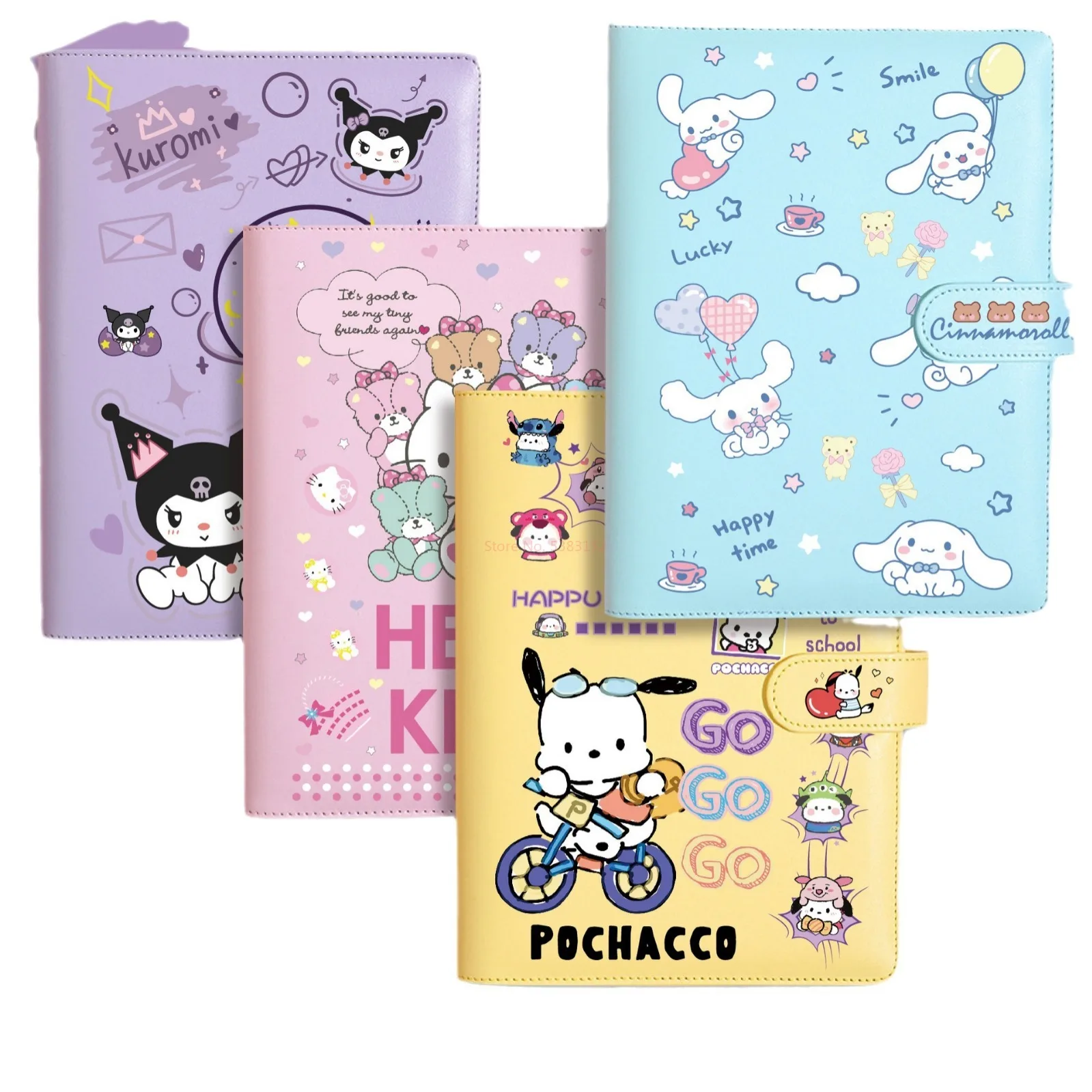 Hello Kitty Kuromi Yugui Dog A6 Loose leaf Magnetic Buckle Notebook Cartoon Cute Girl Handbook High Beauty Student Supplies Gift