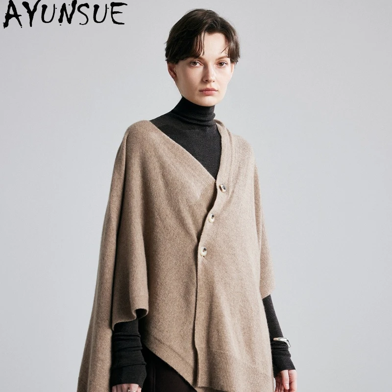 AYUNSUE 100% سترة الكشمير المعنقة 2025 وصول جديد سترة على الطراز الحر ملابس عصرية فريدة للمرأة نوعية جيدة كارديغان ЖenСыы