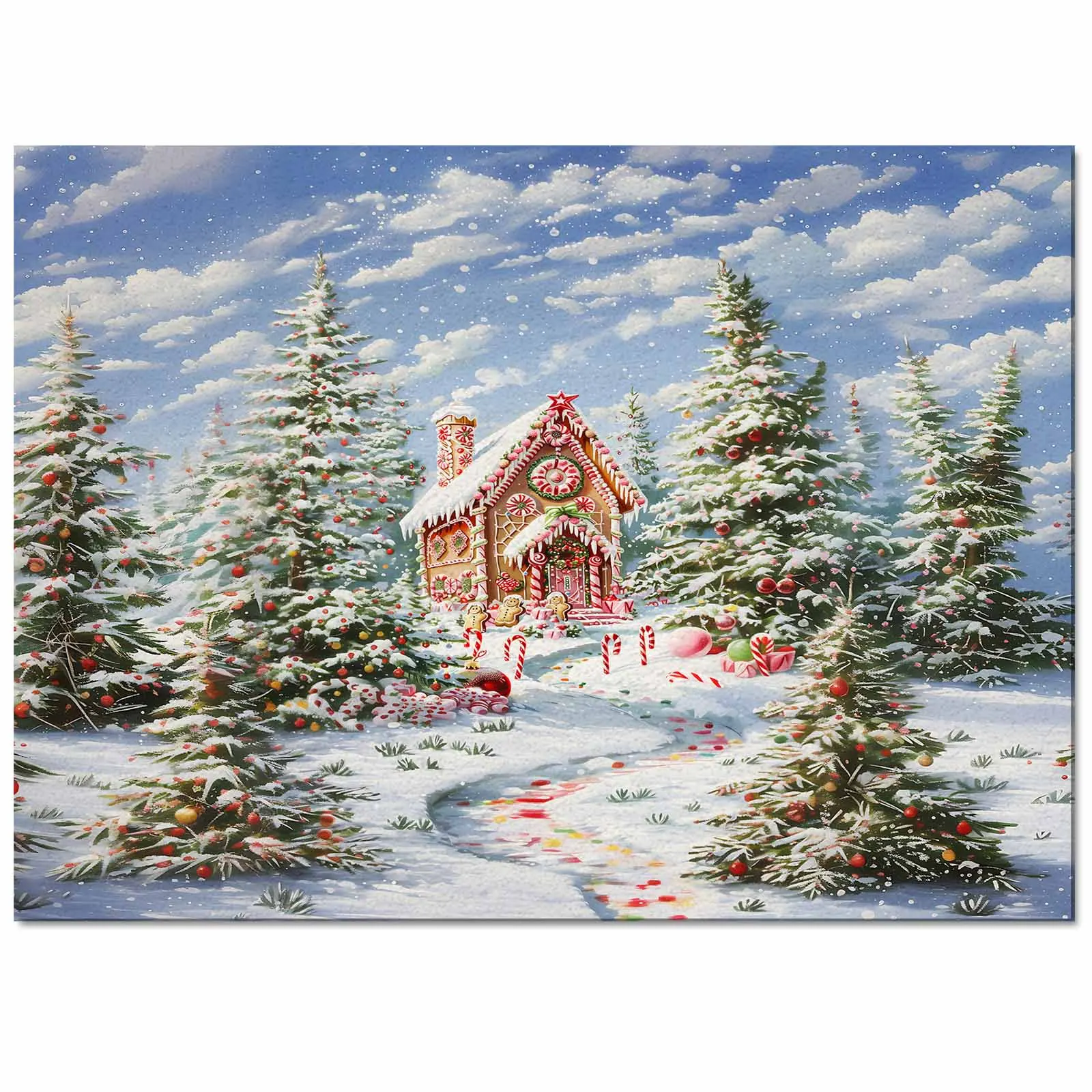 Christmas Snow Scenery Evergreen Tree Candy House Living Room Floor Mat Children's Room Bedroom Bedside Carpet Kitchen Door Mat