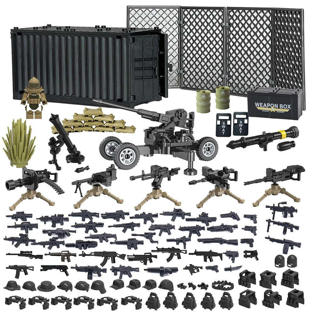 

WW2 Military Weapons Figures Soldiers German British Army Building Blocks Container Machine Mortar Thomas Rifles 98K Toys K067