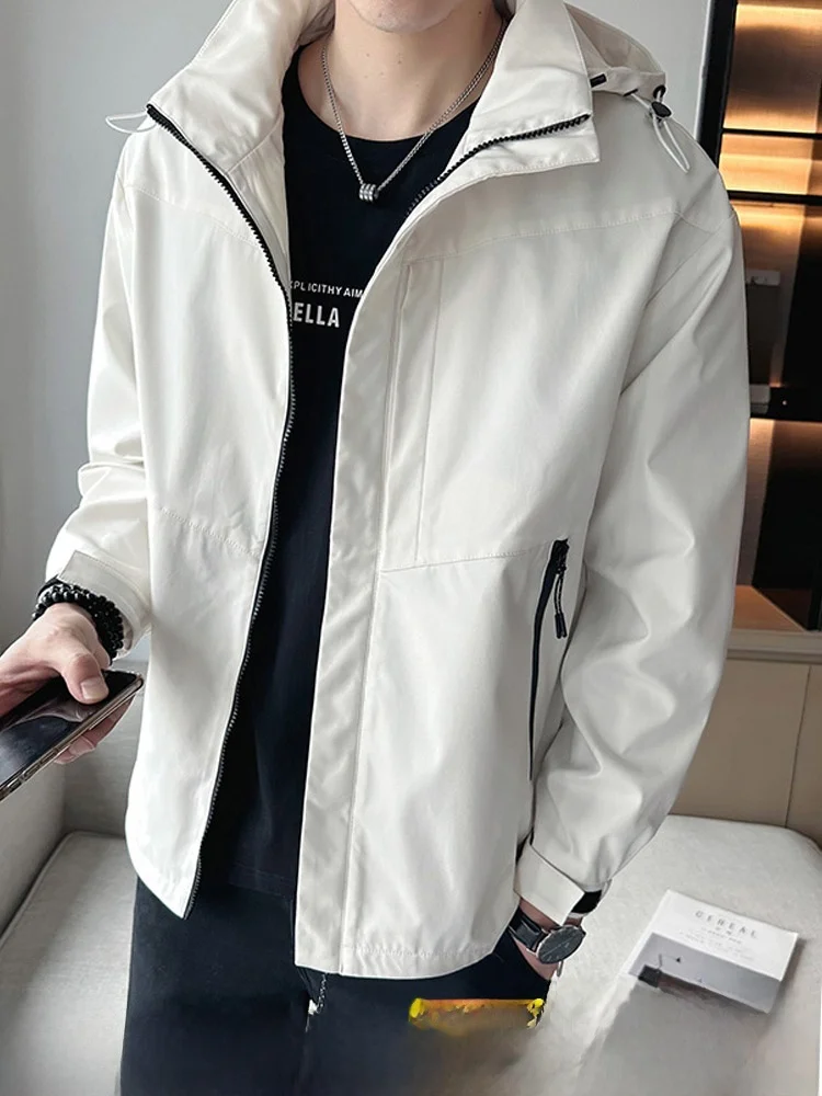 

Casual Men's Jaet 2023 Autumn Season Windproof Polyester Fiber Zipper Decoration Loose Fit Outerwear with Detachable Hat