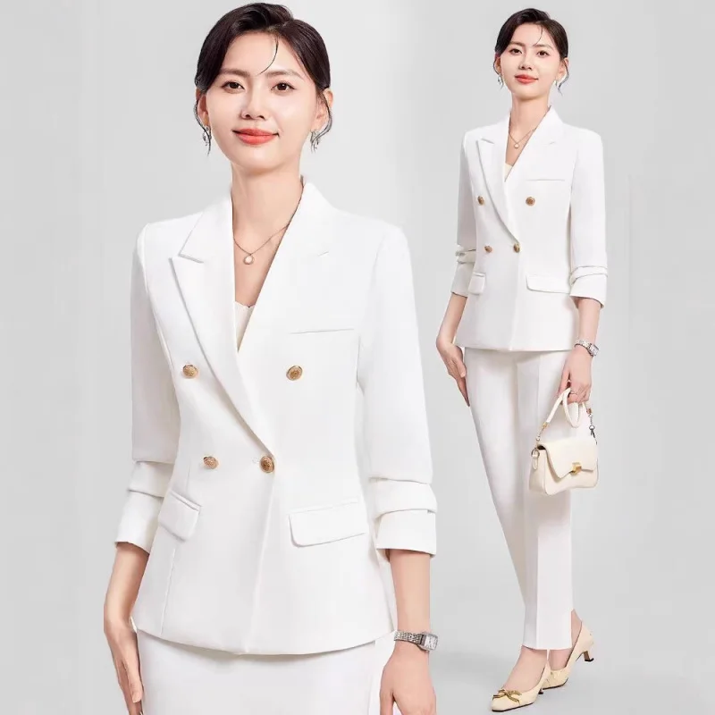 Weißes Profi-Anzugset für Damen, formelle Interview-Kleidung, 2025, neue, stilvolle High-End-Blazer-Arbeitskleidung
