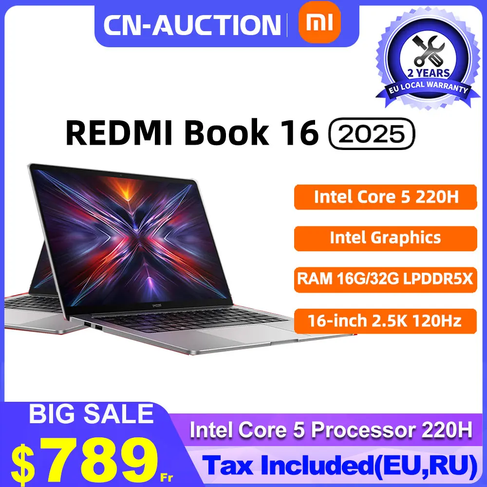 Xiaomi REDMI Book 16 Laptop 2025 Intel Core 5 Processor 220H Intel Graphics 16G/32G RAM 1TB SSD 16-inch Screen Notebook Slim PC