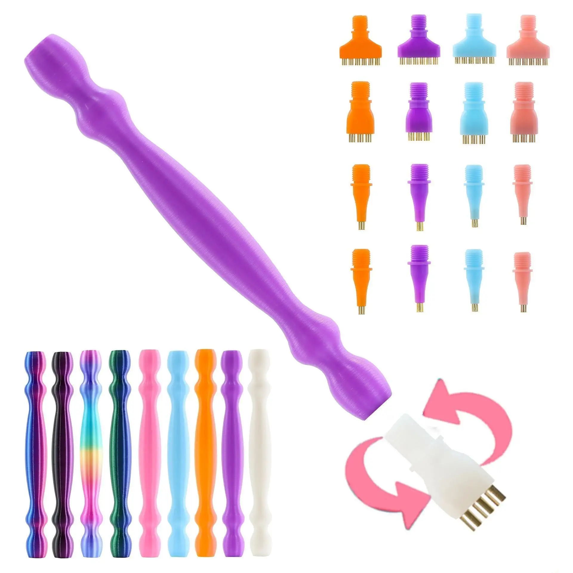7Pcs Adult Vacuum Diamond Art Pen Kit with Replacement Screw Diamond Pens, Filter, Silicone Tube, and Multi-tip Pen (1/1/3/6-tip pen heads)