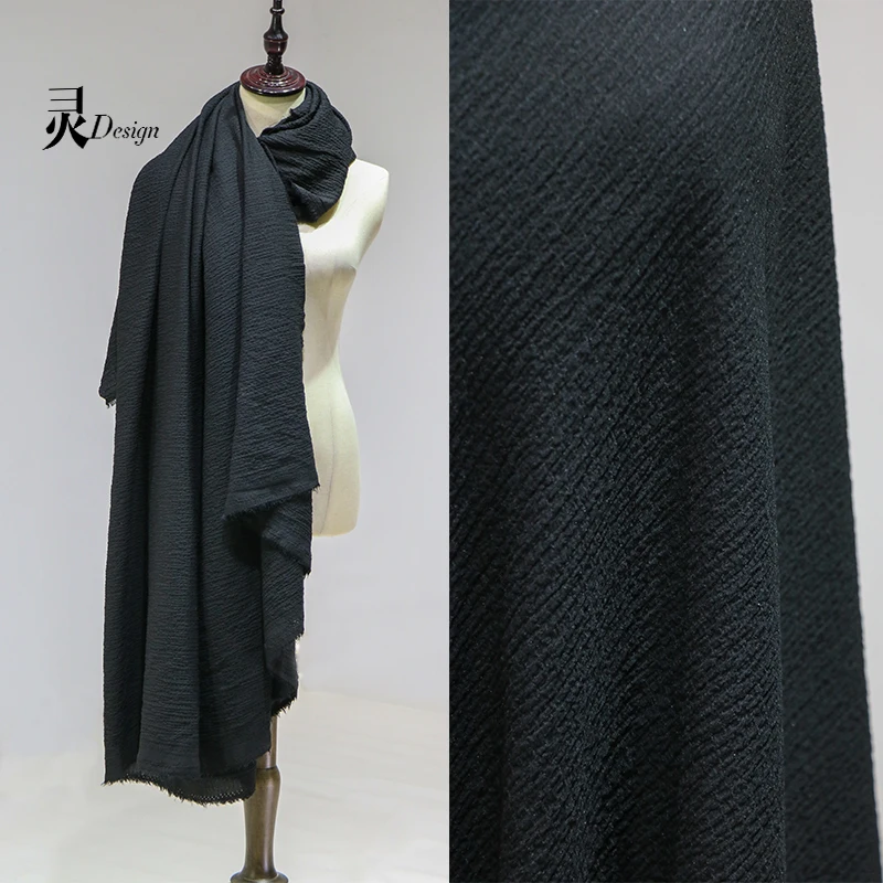 Retro Cotton Linen Fabric Black Double-sided Pleated Dress Scarf DIY Clothing Designer Cloth Sewing Material By The Meter