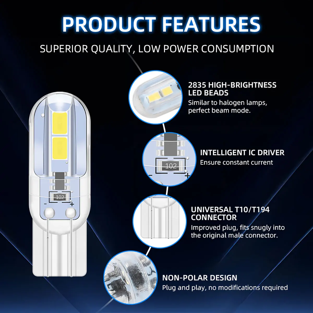 100 Uds T10 W5W bombillas LED 194 168 Canbus luz de lectura Interior del coche 12V Super brillante DRL lámpara de circulación diurna 4SMD 2835 Chip para coche
