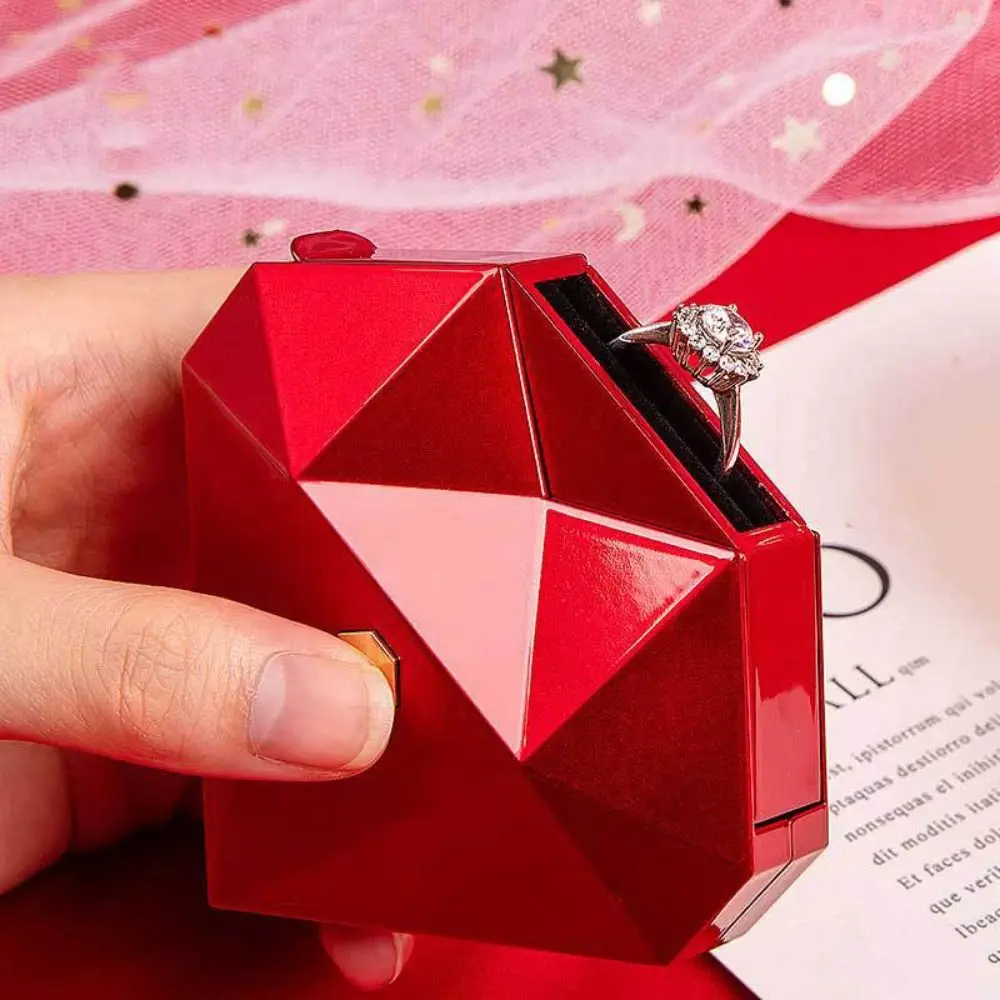 New Heart Shaped Diamond Ring Box Automatic Pop-up Portable Jewelry Box Jewelry Storage Display Case Valentine's Day Gifts