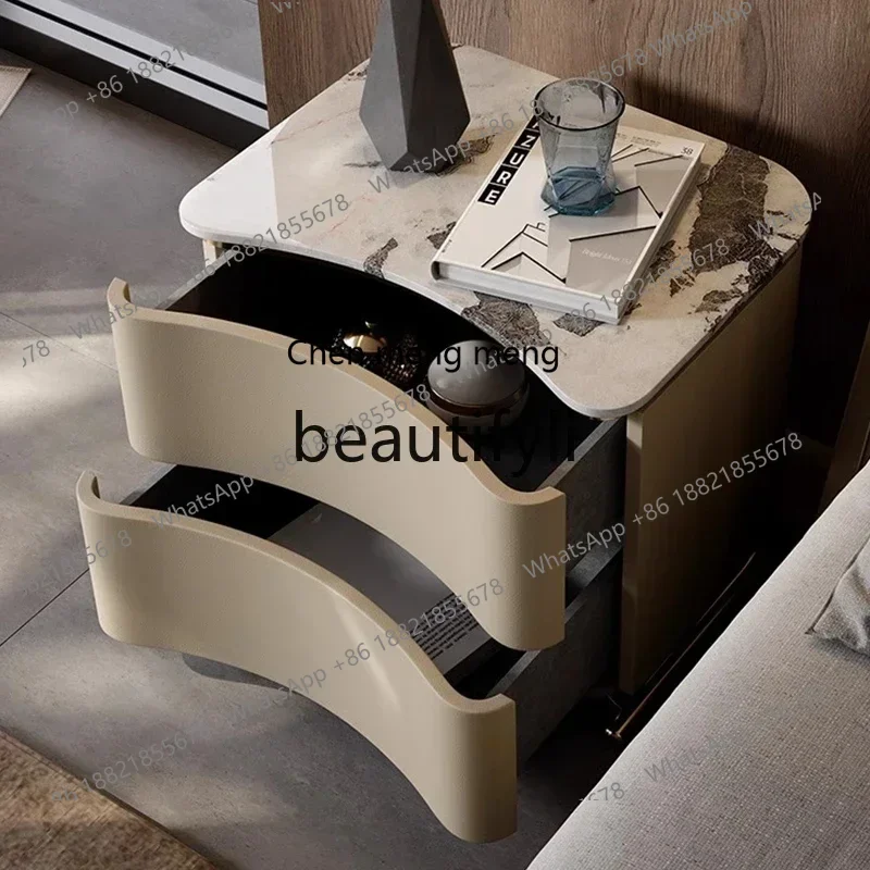 11Light luxury natural marble bedside table Italian bedside table Premium storage bedside table