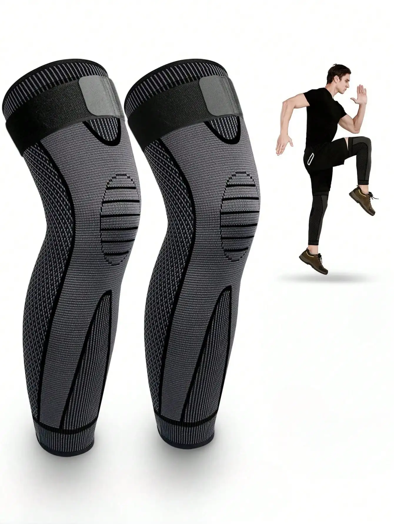 2 Pack Anti-Slip Knee Braces with Strap Full Leg Compression Support for Fitness Ski  Football Warm Self-Heating Knee Protectors