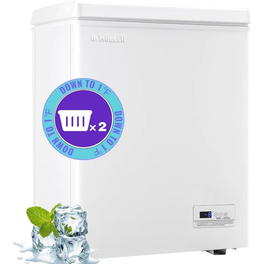 

Compact Chest Freezer for Home or Garage Use 4.0 Cubic Feet Capacity with Top Opening Door Electronic Temperature Control Panel