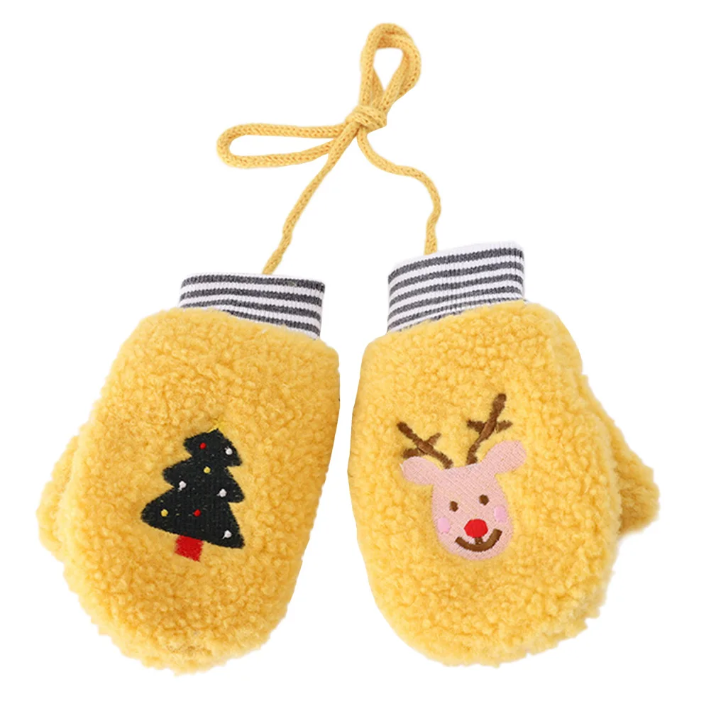 

Kids Winter Gloves Cartoon Full Finger Mittens Halterneck Windproof Baby Neck Hanging Fits Cold Days Christmas Gifts