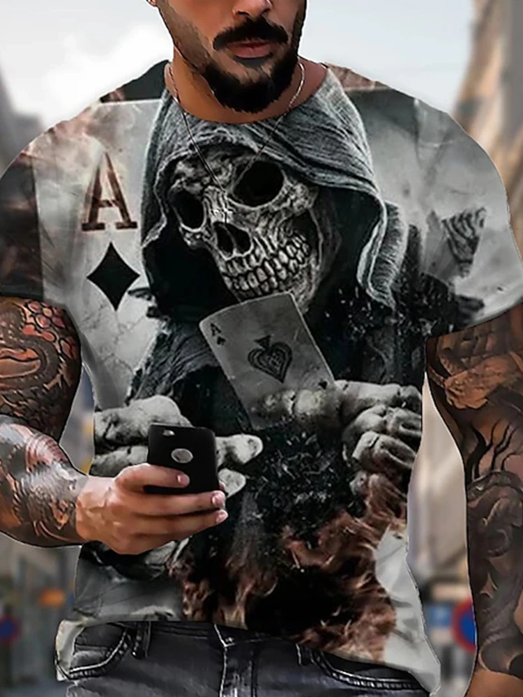 Halloween 3D Skull Print Street Hip Hop Style Round Neck Men's Short Sleeve Everyday Casual Comfort Men's T-shirt S-6XL