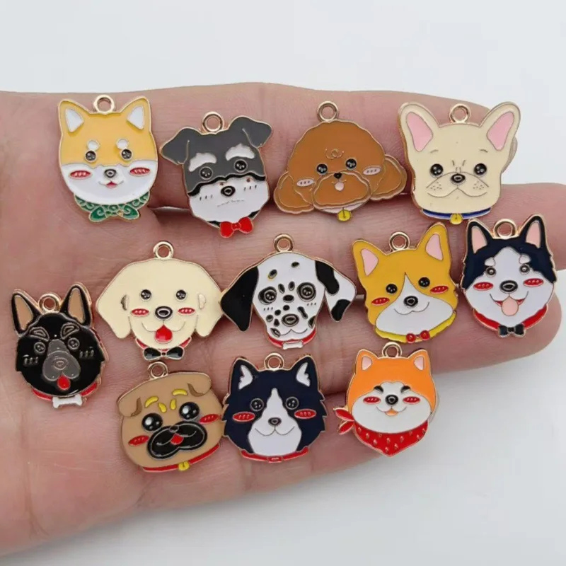 12pcs cartoon pet spotted dog alloy oil drop pendant, DIY jewelry making earrings, keychain accessories