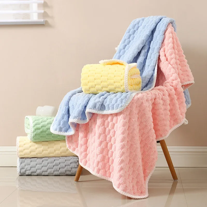 2024 Extra Absorbent Bath Towel Set with Soft Coral Velvet and Cloud Lattice Design Hand Towel