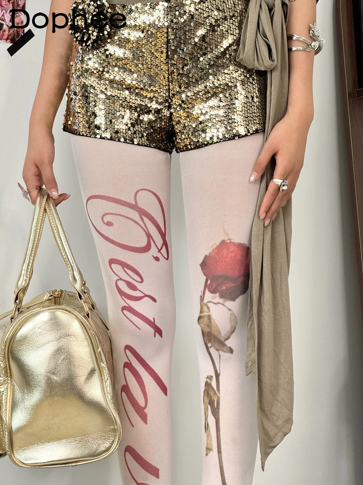 

Оригинальные японские колготки в стиле Лолиты с принтом красной розы Y2K, милые крутые колготки для горячих девушек