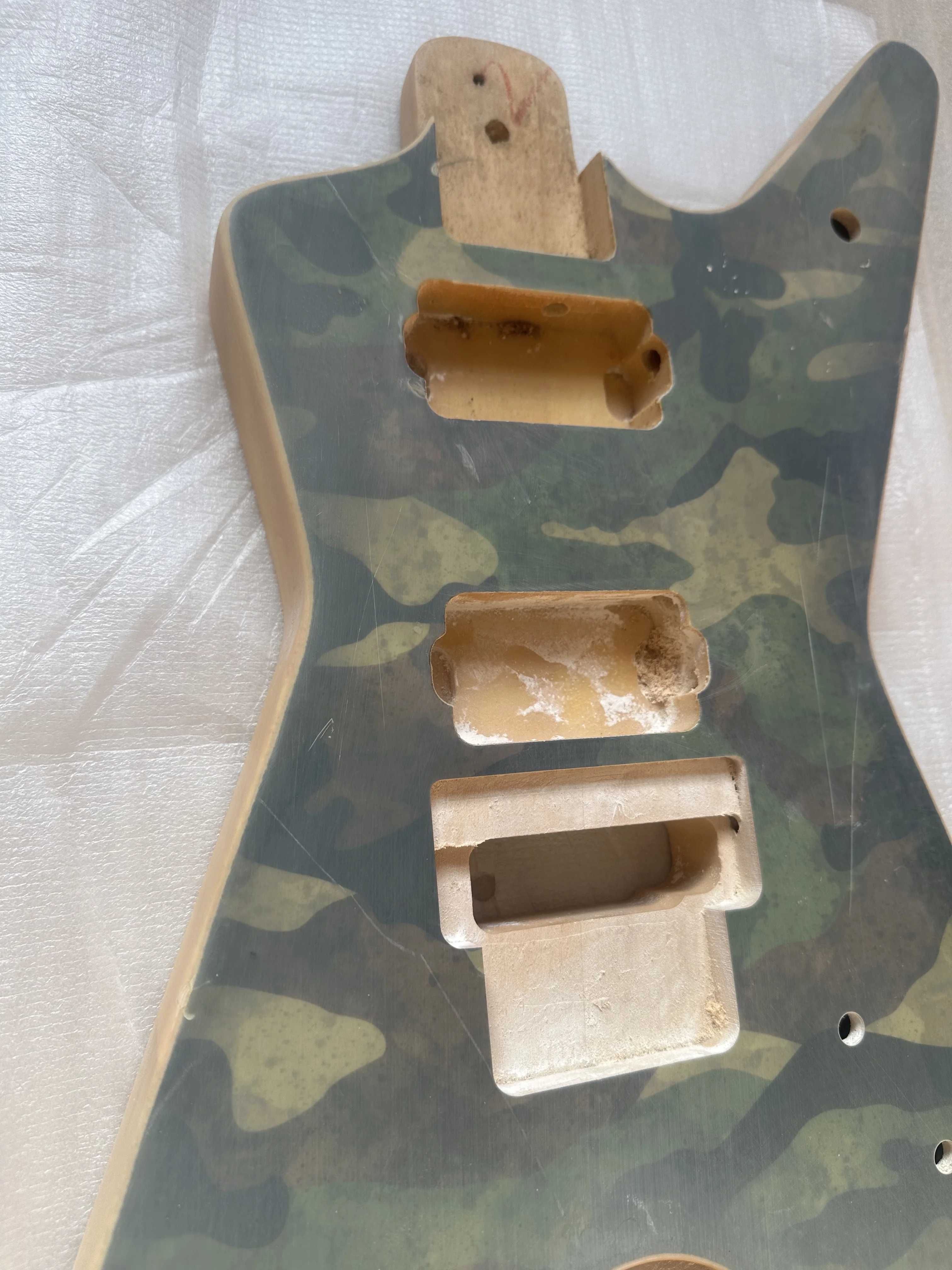 Factory Stock Electric Guitar Body, Floyd Rose Style, Gloss Finished lightning pattern, Special Shape, Stock Defective